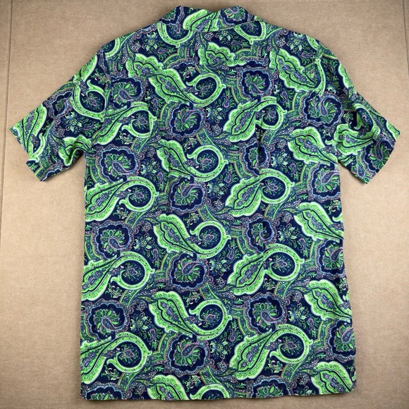 Cremieux Shirt Mens S Blue Green Paisley Linen Blend‎ Casual Button Front - Picture 2 of 11